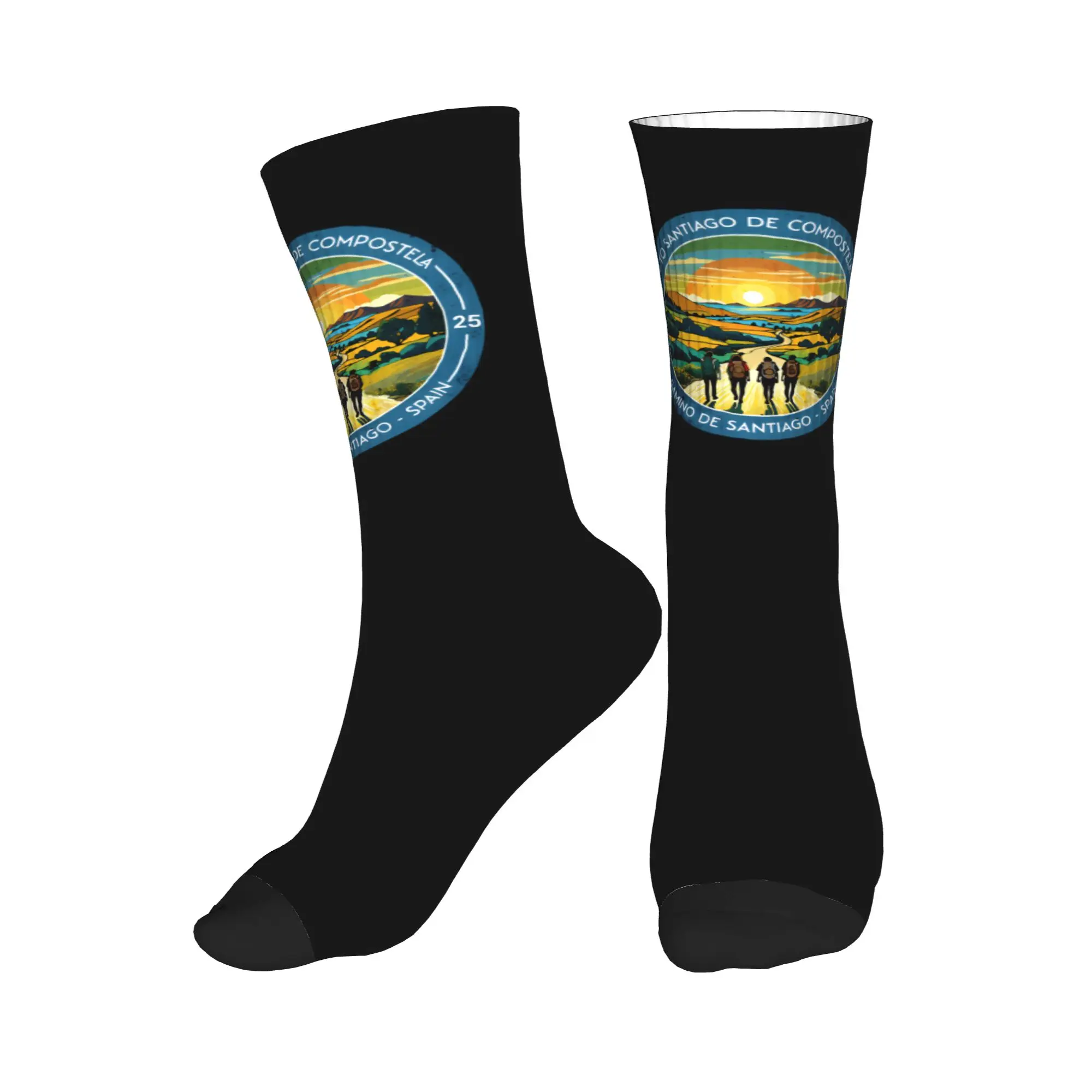 

Buen Camino de Santiago Men Women Crew Socks Unisex Novelty 3D Printed Way of St. James Dress Socks