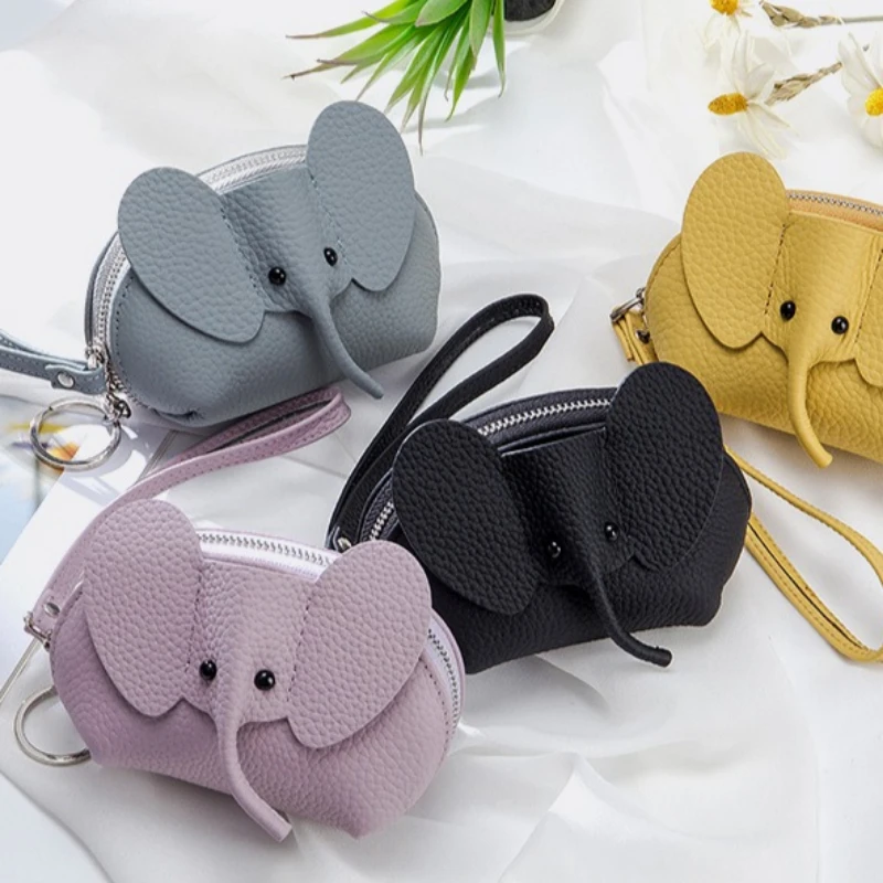 

Brand New Zipper Coin Purse Key Bag Leather Japanese Elephant Coin Pouch for Women Cute Card Lipstick Storage Bags Mini Wallet