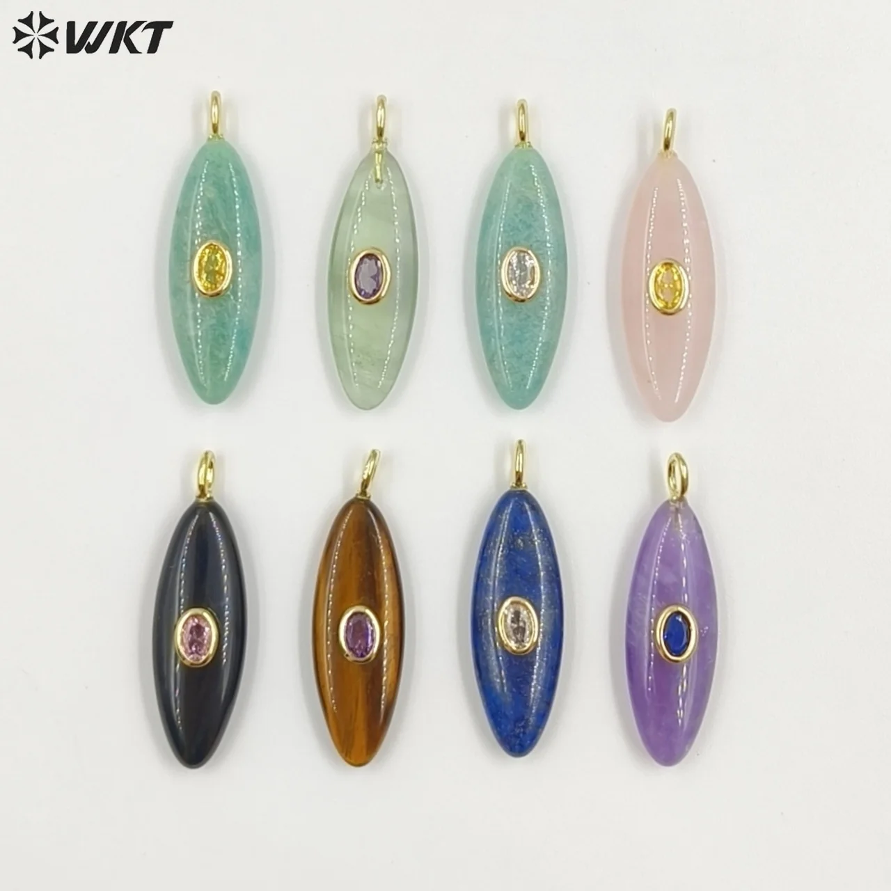 

WT-P2053 Изысканный тонкий длинный овальный кулон из тонкого прозрачного камня и циркона для полуфабрикат ювелирных аксессуаров