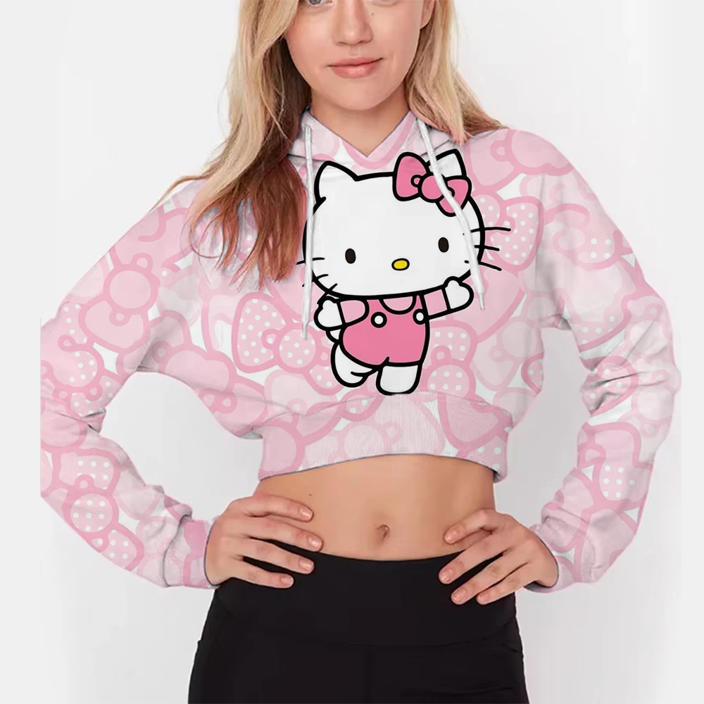 Kuromi Hello Kitty print Women's Hooded Pullover Sweatshirt Loose Fit Round Neck Cross-border Style Clothing For All Seasons