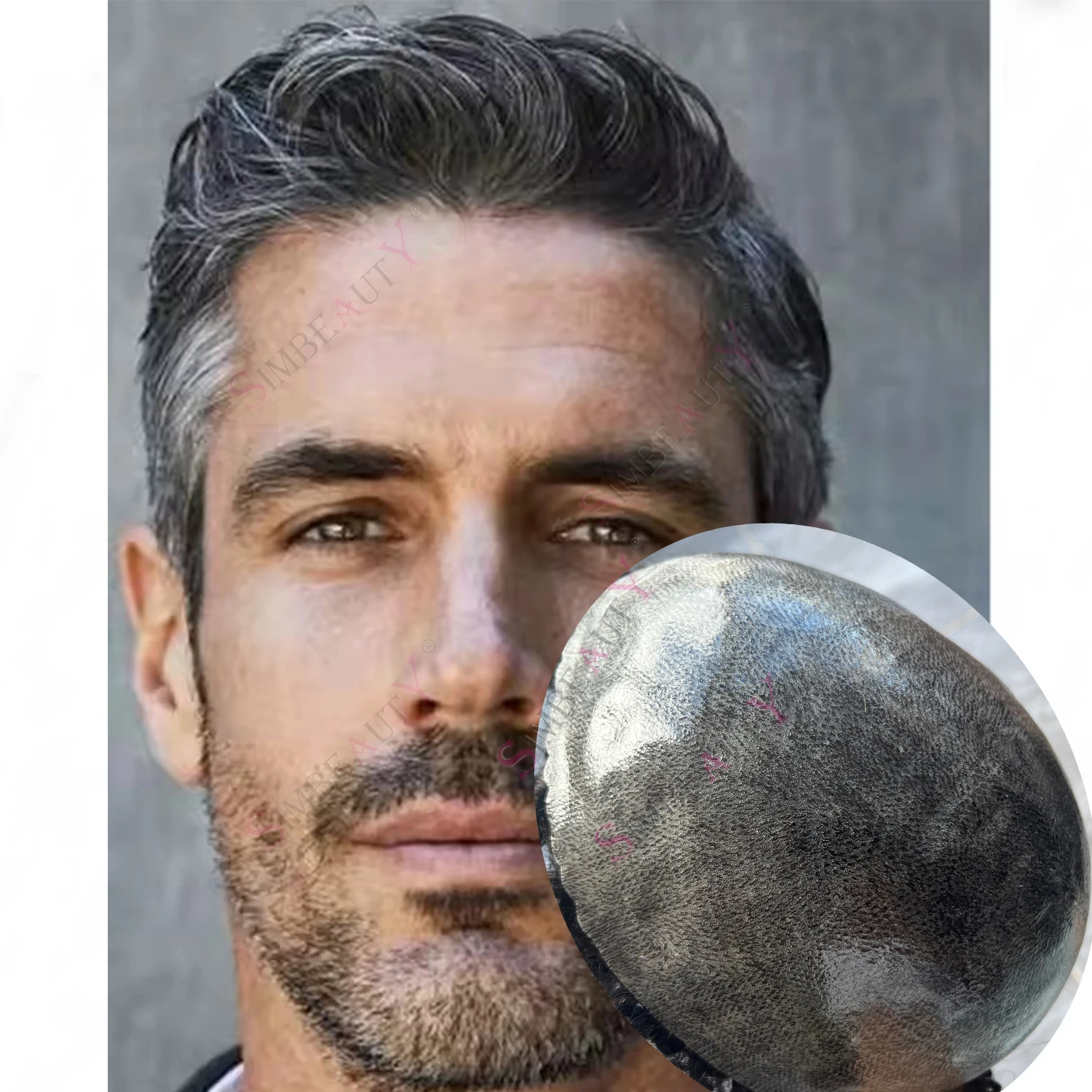 

Натуральная линия волос Коричневый 1B65 1B80 1B50 Серый Черный Мужской парик Прочный 0,12 мм Тонкая кожа Инъекция Волнистые человеческие волосы Системный протез