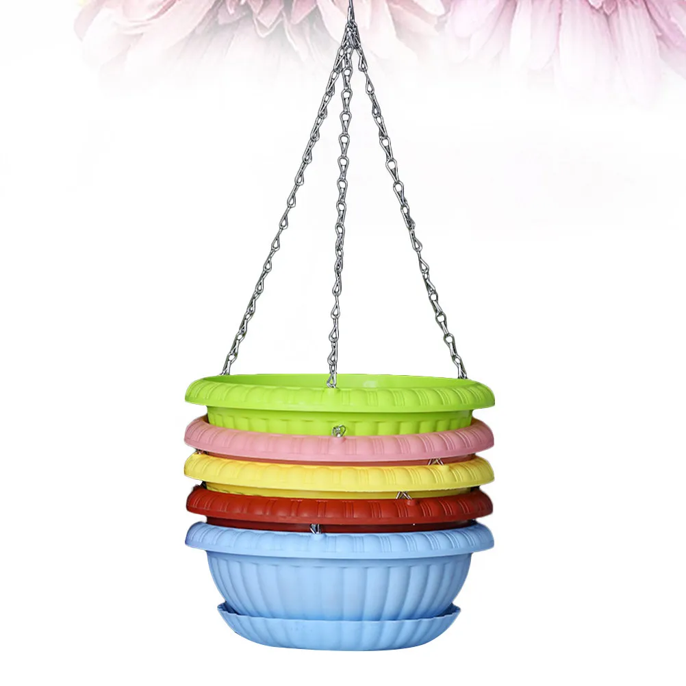 

Набор из 5 штук: Утолщенные подвесные кашпо из полипропиленовой смолы (29 см) для растений, настенные цветочные горшки с железной цепью и поддоном, декор для балкона и ванной комнаты