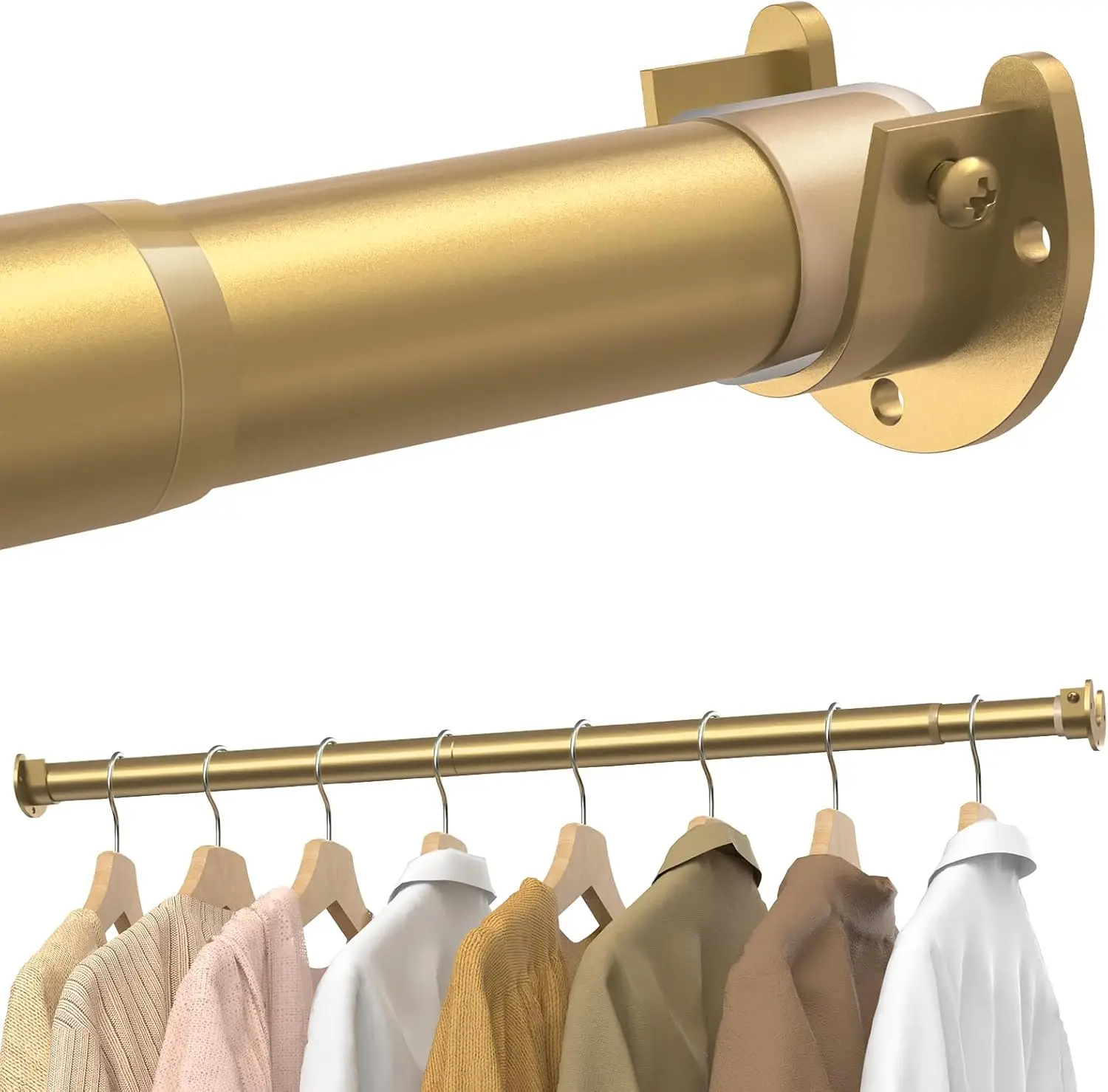 

Регулируемая по высоте металлическая штанга для шкафа, 17-54 дюйма, сверхпрочная вешалка для одежды для гардеробов, прачечных, автодомов, золотистая
