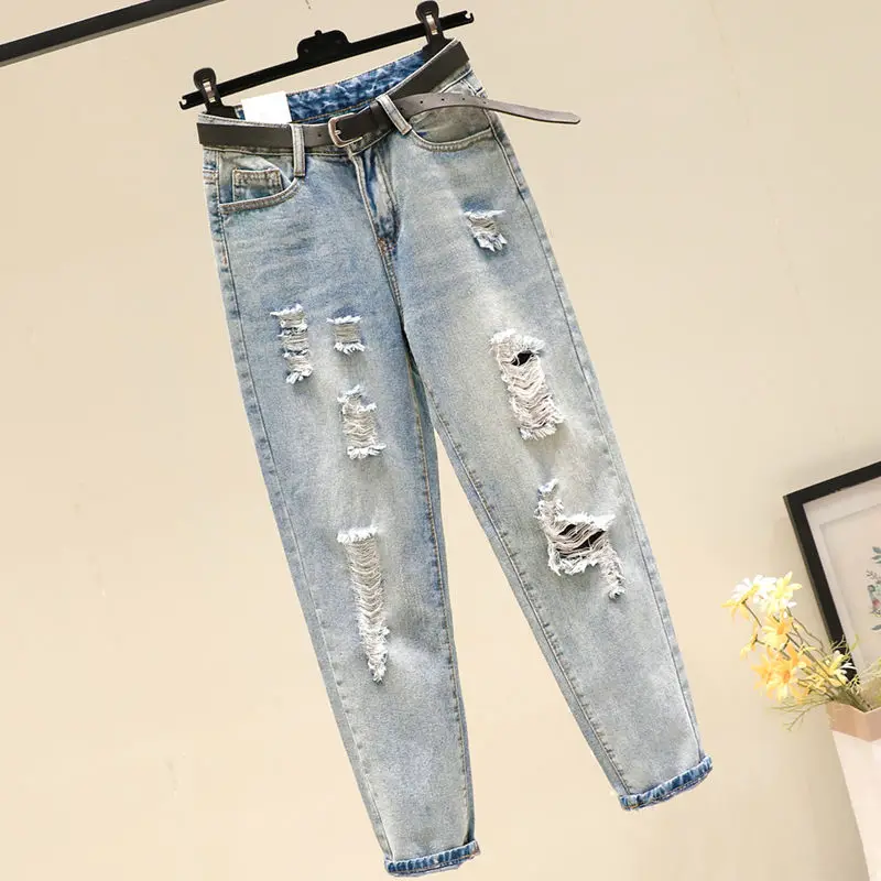 

Do Old Casual Loose Jeans For Women 2024 Vintage Women's Ripped Hole Jeans Mid-Waist Streetwear Denim Trousers Pencil Pants A434