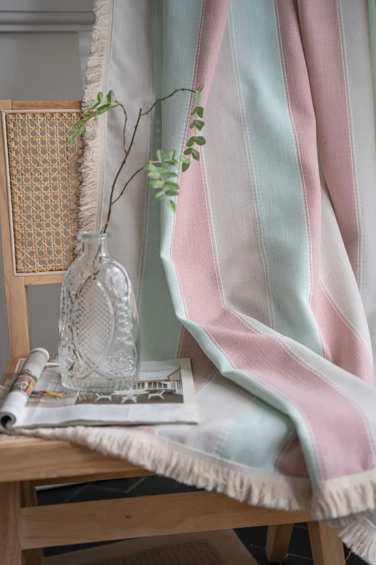 Boho Curtains for Bedroom Living Room,Semi-Blackout French Country Linen Embroidery Vintage Chic Tassels Hollow Bohemian Curtain