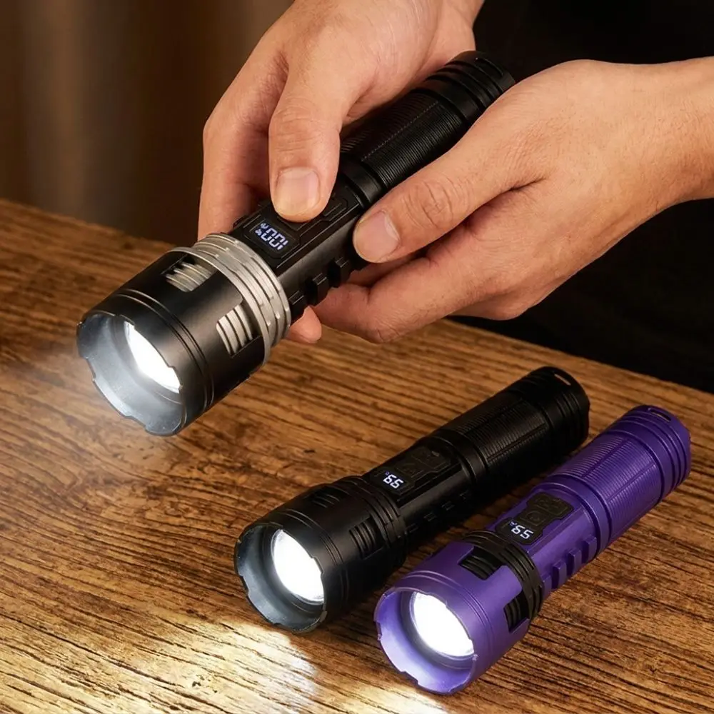 Telescopic Zooming Strong Flashlight Digital Power Display COB Flood Camping Flashlight Super Bright Waterproof