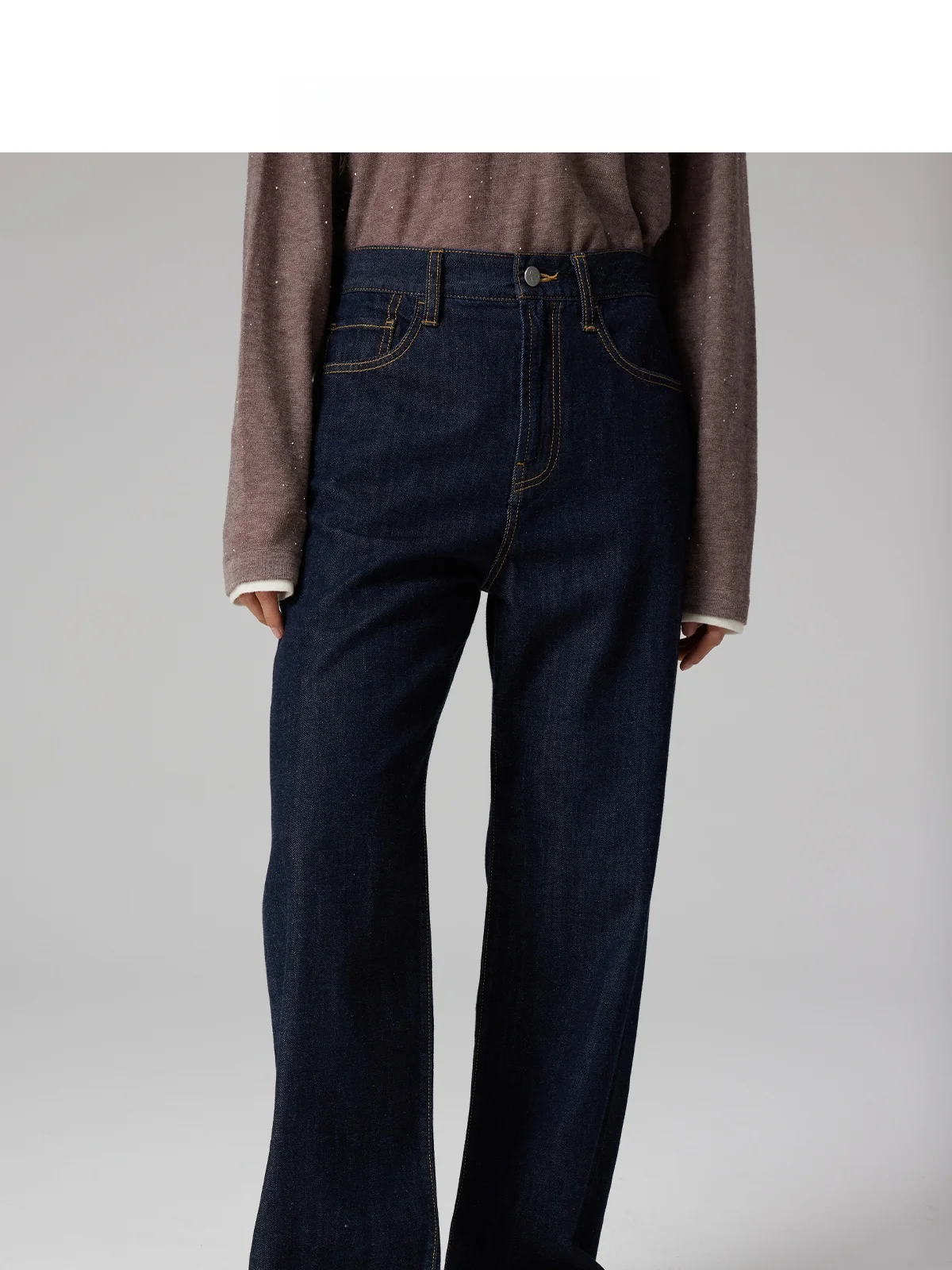 

Modern Retro High Waist Straight Leg Denim Jeans Women's Original Color Faionable Red Ear Cowgirl Pants Autumn Season