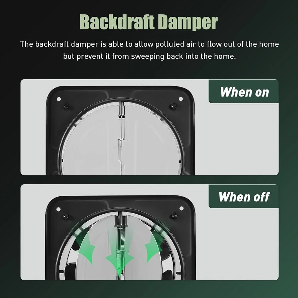 8 Inch High Efficiency Exhaust Fan Wall Mounted Ventilator 1200 m³/h Airflow Perfect Kitchen Garage Bathroom Attic