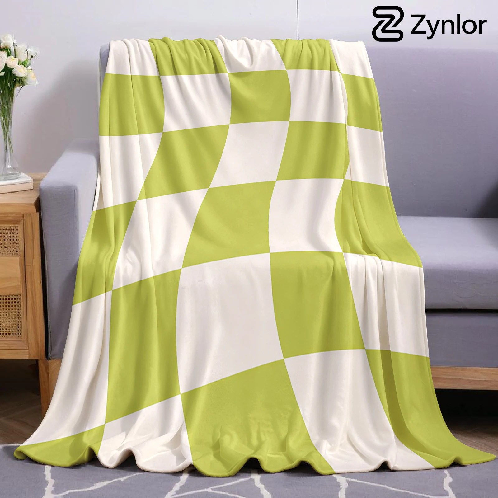 Wavy Check Cartoon Anime Print Flannel Blanket Soft Warm Throw for Kids Bedroom Sofa Bed Christmas Office Car