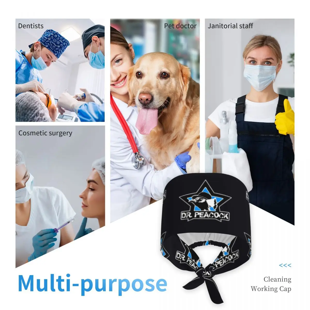 Dr. Peacock Scrub Hat Doctor Working Surgical Cap Men Women Adjustable Nursing Caps for Dentist