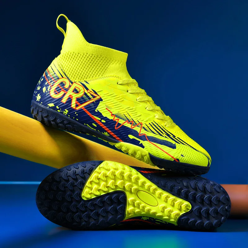 

Мужские футбольные бутсы, высокие дышащие футбольные бутсы, нескользящие тренировочные кроссовки по футзалу, уличные футбольные бутсы без шипов до щиколотки
