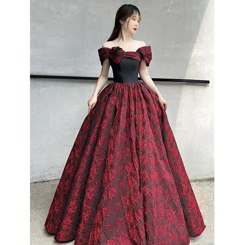 

New Design Women Evening Dresses Off Shoulder Burgundy Prom Party Gowns Formal Vestido De Noche Abenkleider robes de soirée