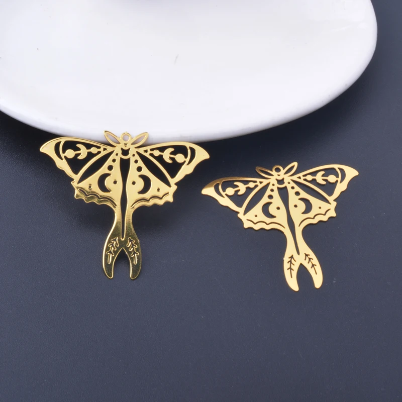 10pcs Brass Filigree hollow out Moth Butterfly Mermaid Charms Stainless steel Gold Color Pendant Diy Jelwery Earrings Making