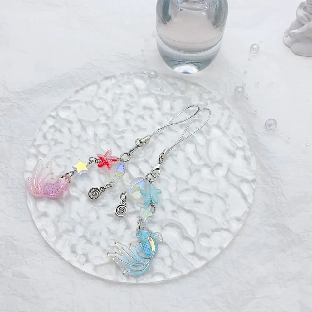 Acrylic Koi Star Phone Charm Beaded Anti-Lost Shell Dolphin Mobile Phone Chain Hanging Cord Chinese Style