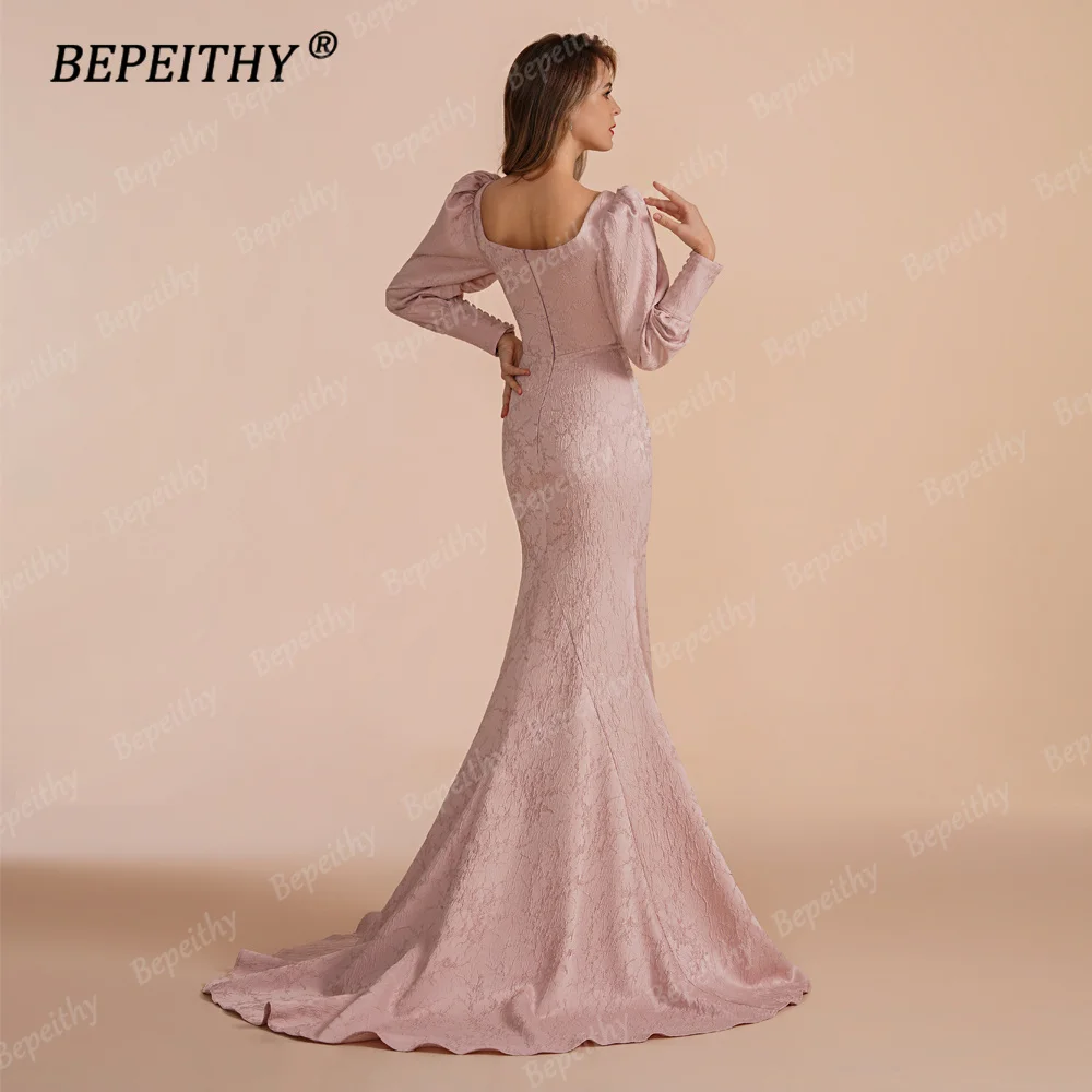 BEPEITHY Customized Mermaid Long Prom Dresses Evening Full Sleeves Floor Length Square Speical Occasion Formal Gown 2023 Women