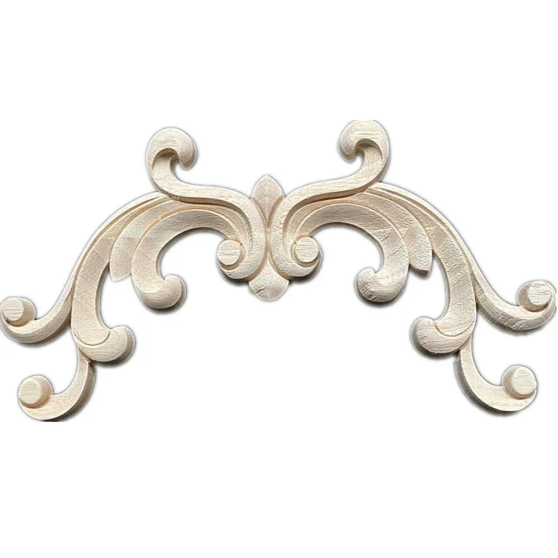 Onlay Wood Mouldings Wooden Applique Wooden Decal Carved Unpainted Modern Long Large Leaves Flower Rubber Wood Corner Furniture