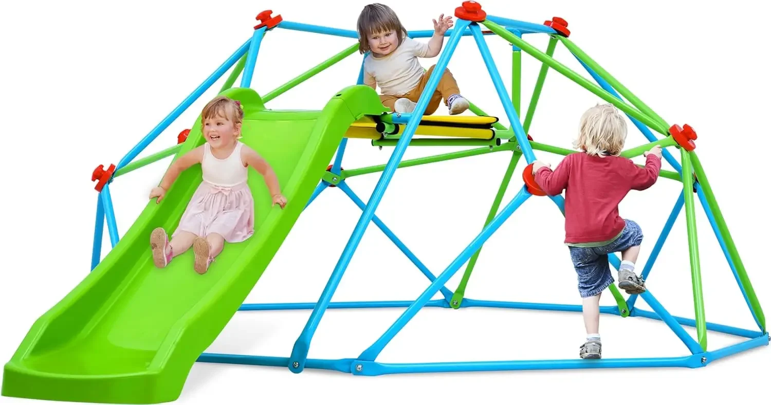 Climbing Dome with Slide, 8FT Jungle Gym Monkey Bar for Backyard Max load 440Lbs, Outdoor Climbing frame Toys for Toddlers Playg