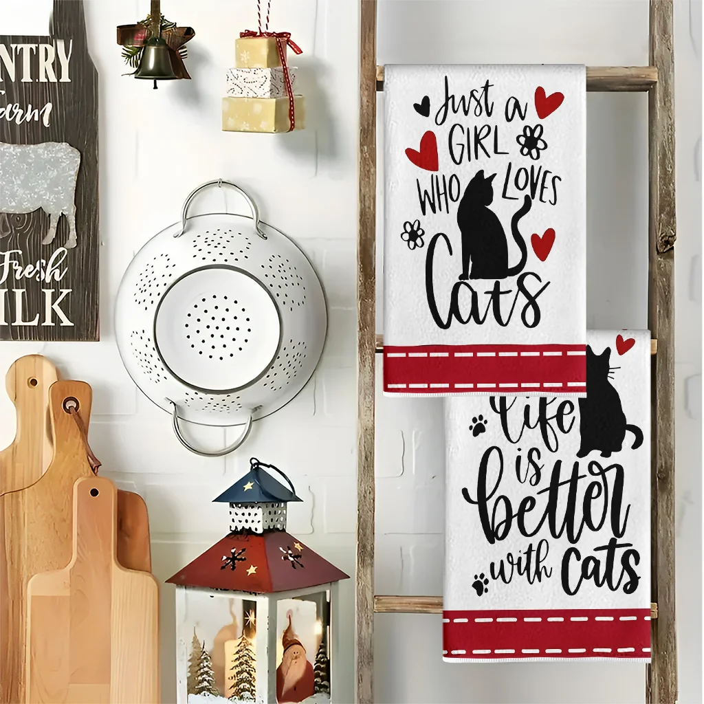 قطعتان، مناشف مطبخ على شكل قلب للقطط السوداء، مجموعة مناشف 40 سم * 60 سم، قماش تنظيف ناعم فائق الامتصاص، منشفة شاي للطبخ، منشفة شاي، منشفة يدوية، قماش تنظيف، ديكور غرفة المطبخ، أساسيات المطبخ، أساسيات المنزل #5