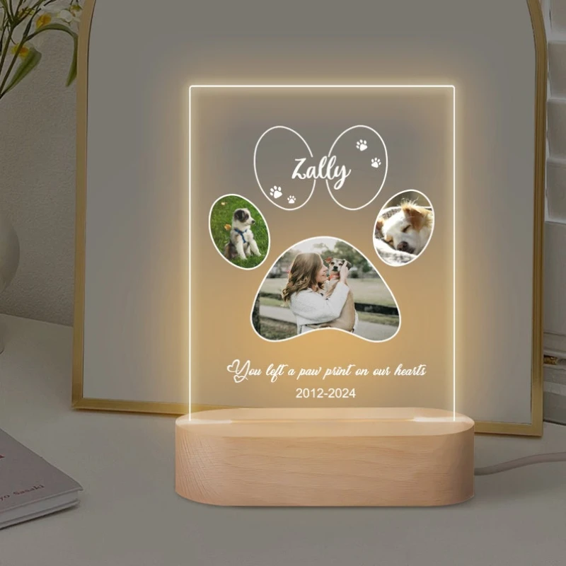 

Персонализированный ночник с фотографией питомца, акриловая табличка в форме сердца, памятный подарок для любителей животных, декоративный сувенир.