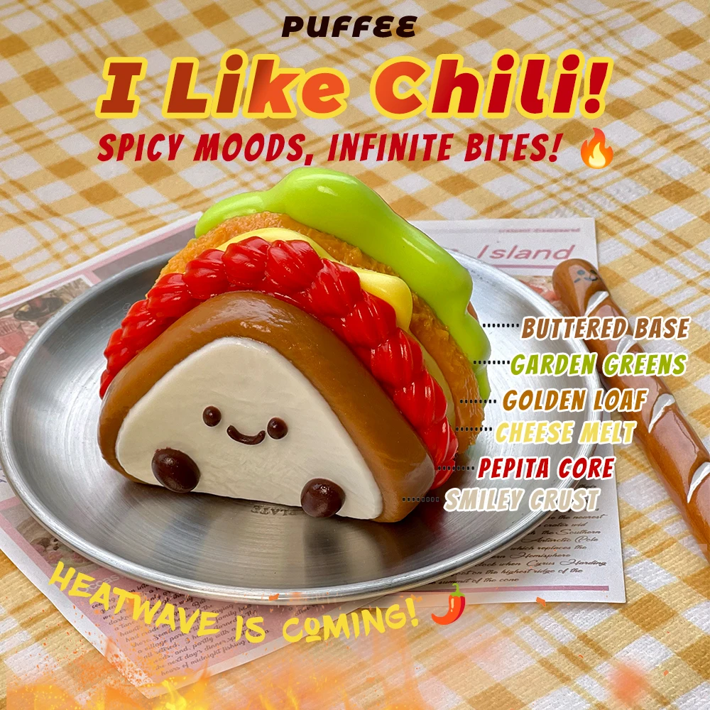 Sandwich-Squishy-Spielzeug aus lebensmittelechtem Silikon, handgefertigtes Taba-Squishy, cremiges, weiches, langsam zurückfederndes Quetschspielzeug, Chili-Dopamin