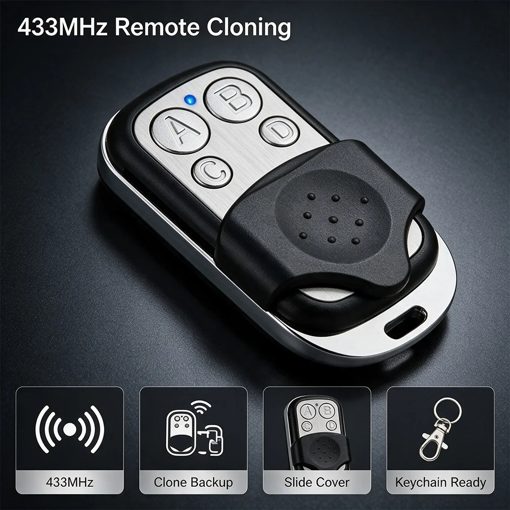 433MHz Metal Push Button Remote Control Transmitter ABCD 4Button Universal 4 Buttons Garage Door Opener Remote