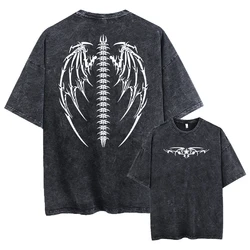 Oversized Wings Printed Tshirts Men Gym Vintage Heavyweight T Shirts Cotton Workout Acid Wash Baggy Tees Street Tops Unisex