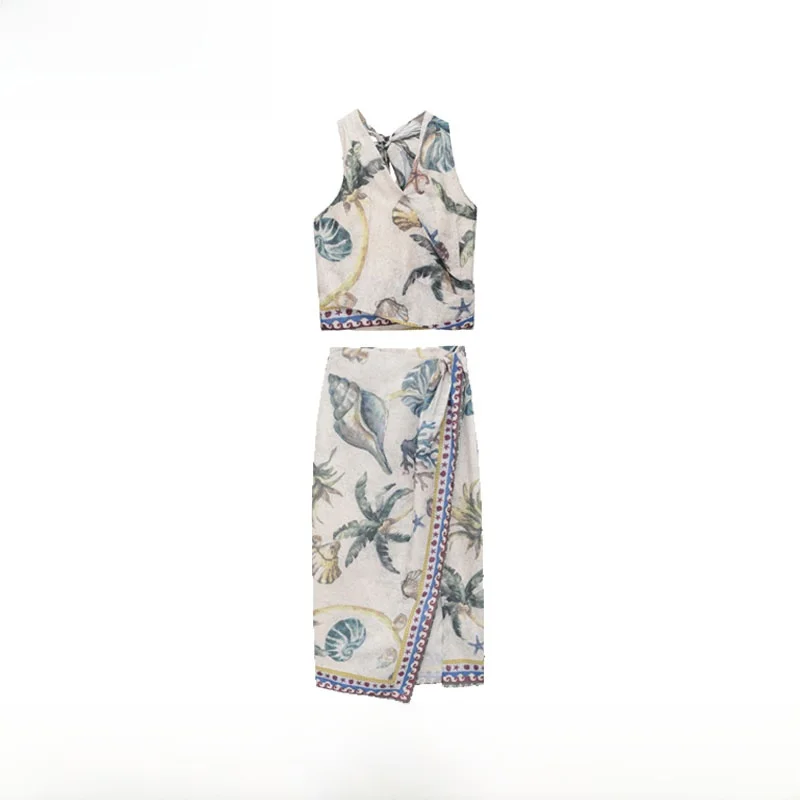 

Fashionable ZR Style Spring Summer New Women's Shirt And Skirt Set Tie Belt Cover up Short Length Floral Print Casual Wear
