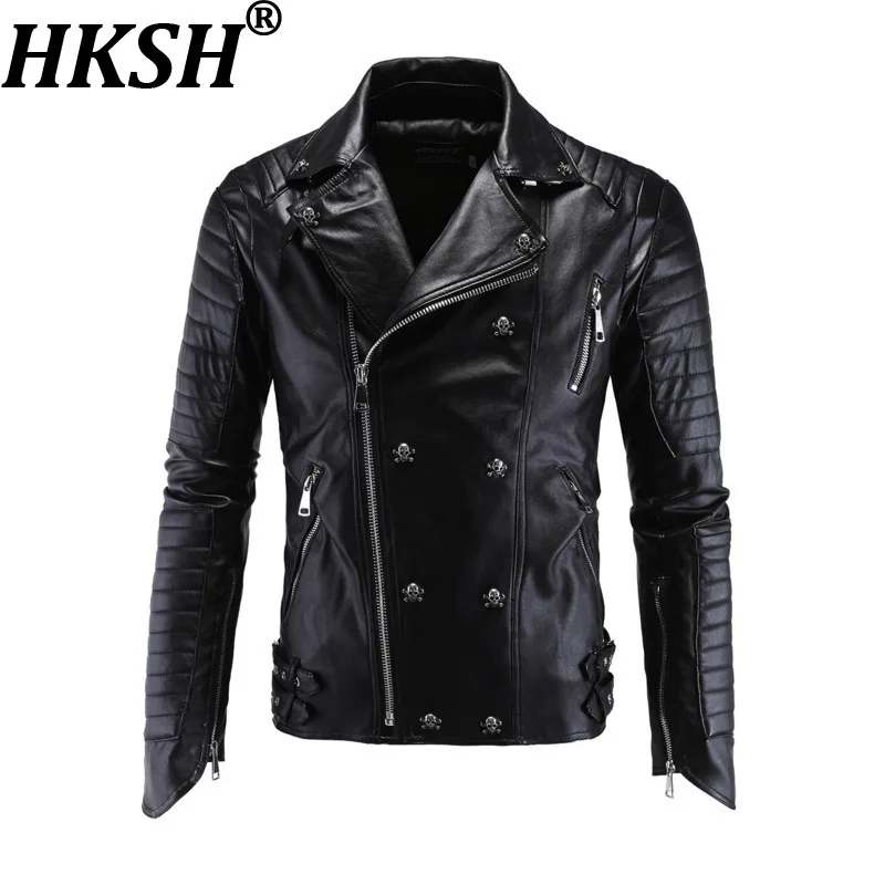 

HKSH весенне-осенние новые мужские модные мотоциклетные куртки из искусственной кожи в стиле панк, темные шикарные Ins Techwear, модные нишевые пальто HK10078