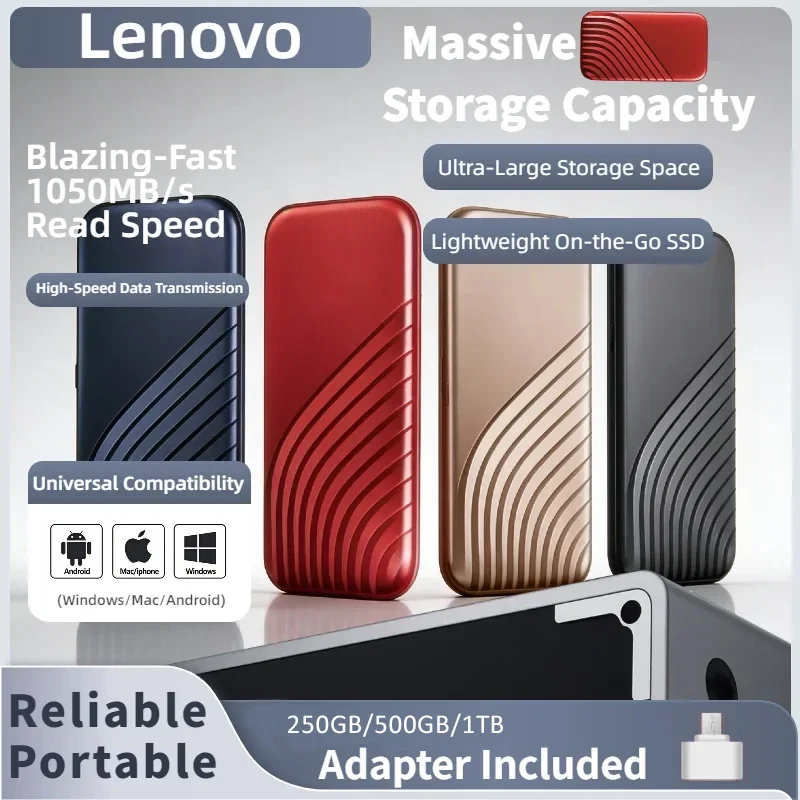 

Внешний твердотельный накопитель Lenovo SSD Flash, высокоскоростной USB3.1 Type-C, 2 ТБ, портативный жесткий диск для ноутбука/ПК