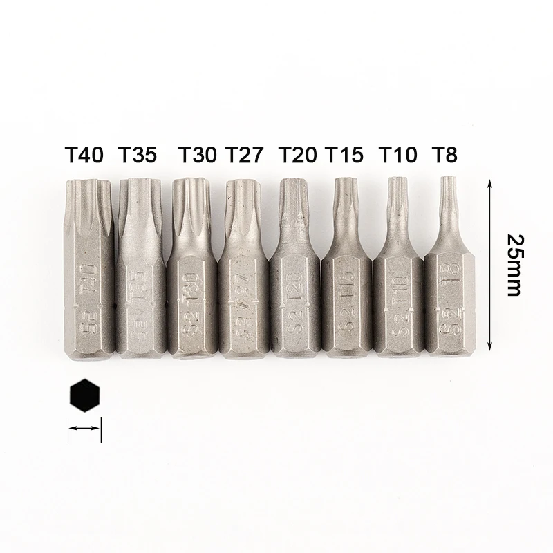 10pcs S2 Alloy Steel 25mm Long Torx Screwdriver Bits Set 1/4