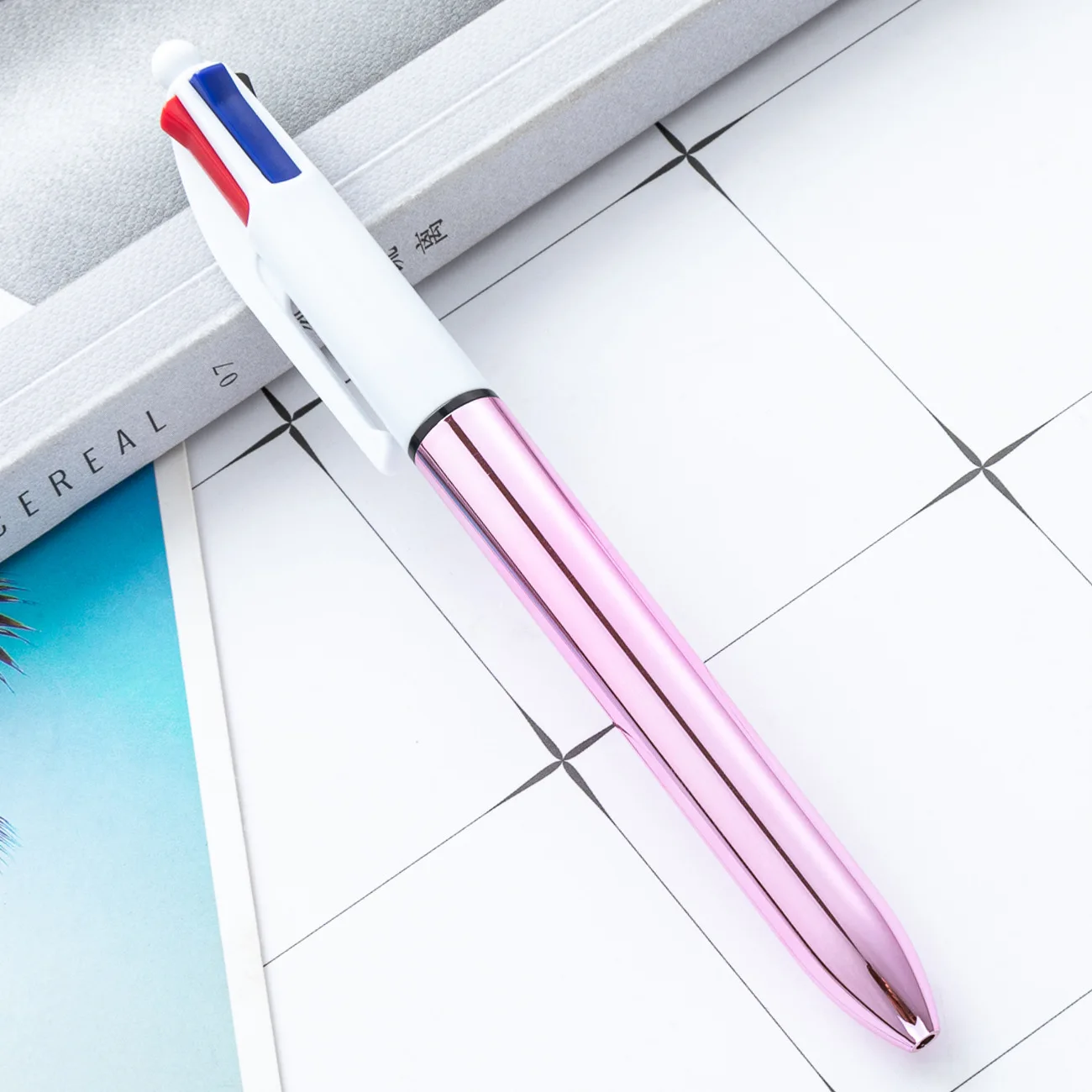 18-90 قطعة قلم حبر جاف 4 في 1 مطلي بالكهرباء |   أداة كتابة متعددة الألوان قابلة للسحب للمكتب والسفر