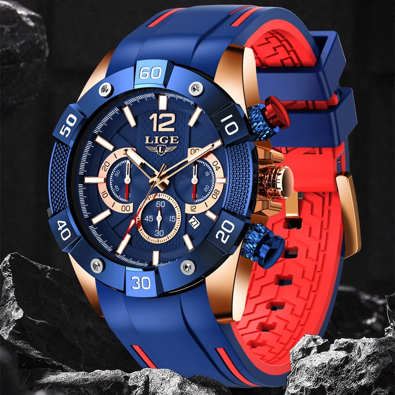 LIGE Silicone Watch Men Top Brand Luxury Military Quartz Men Watch Sport Waterproof Date Chronograph Wristwatches Relojes Hombre