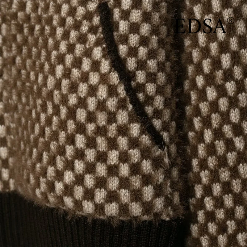 EDSA Chaqueta corta de piel sintética tejida en contraste para mujer, chaqueta Bomber informal de manga larga con cuello alto y cremallera lateral para mujer