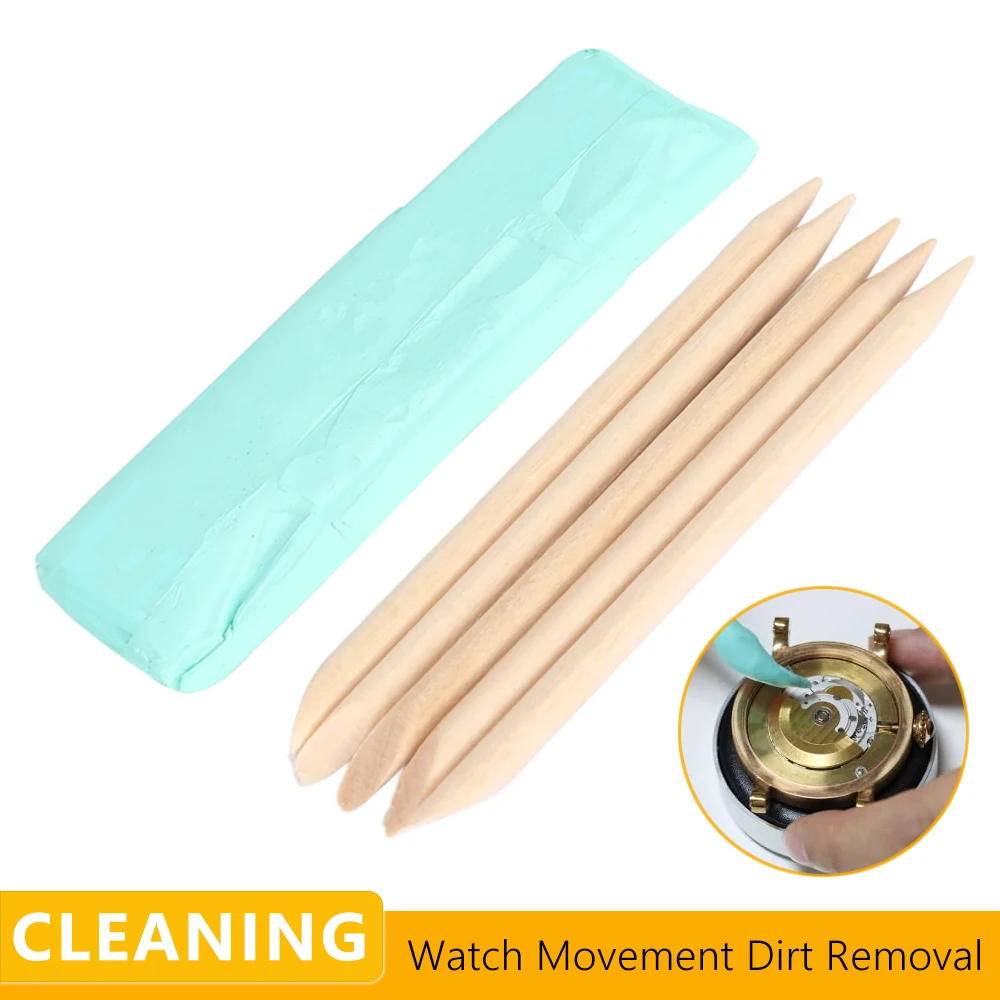 Watch Cleaning Putty with Wooden Stick Wristwatch Movement Dust Dirt Grease Removal for Watchmakers Wheel Pivots Hands Kit Tools