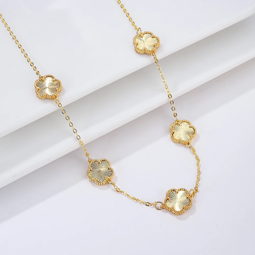 Temperament New Sweater Chain Plant Five Leaf Flower Four-Leaf Clover Stone Pendant Necklace Women's Luxury High Quality