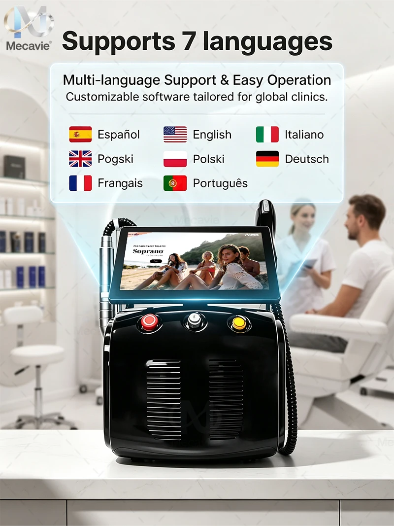 Commercial 2‑in‑1 Diode Laser Picosecond System FAC Fast Axis Collimator Tech Ice Cooling Multi‑Language Touch Screen Beauty Equipment for Skin Treatment and Hair Reduction
