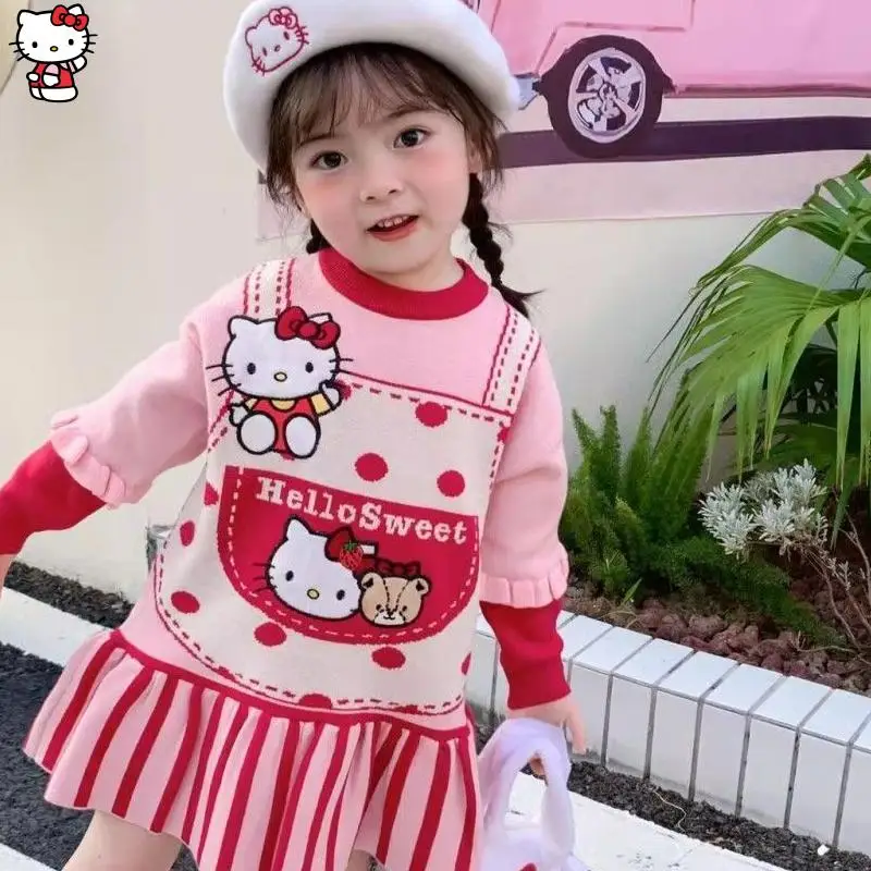 فستان محبوك من سانريو كورومي كاواي للخريف والشتاء، أزياء شتوية بأكمام طويلة، مطرز للطلاب، ملابس أطفال سميكة غير رسمية #3