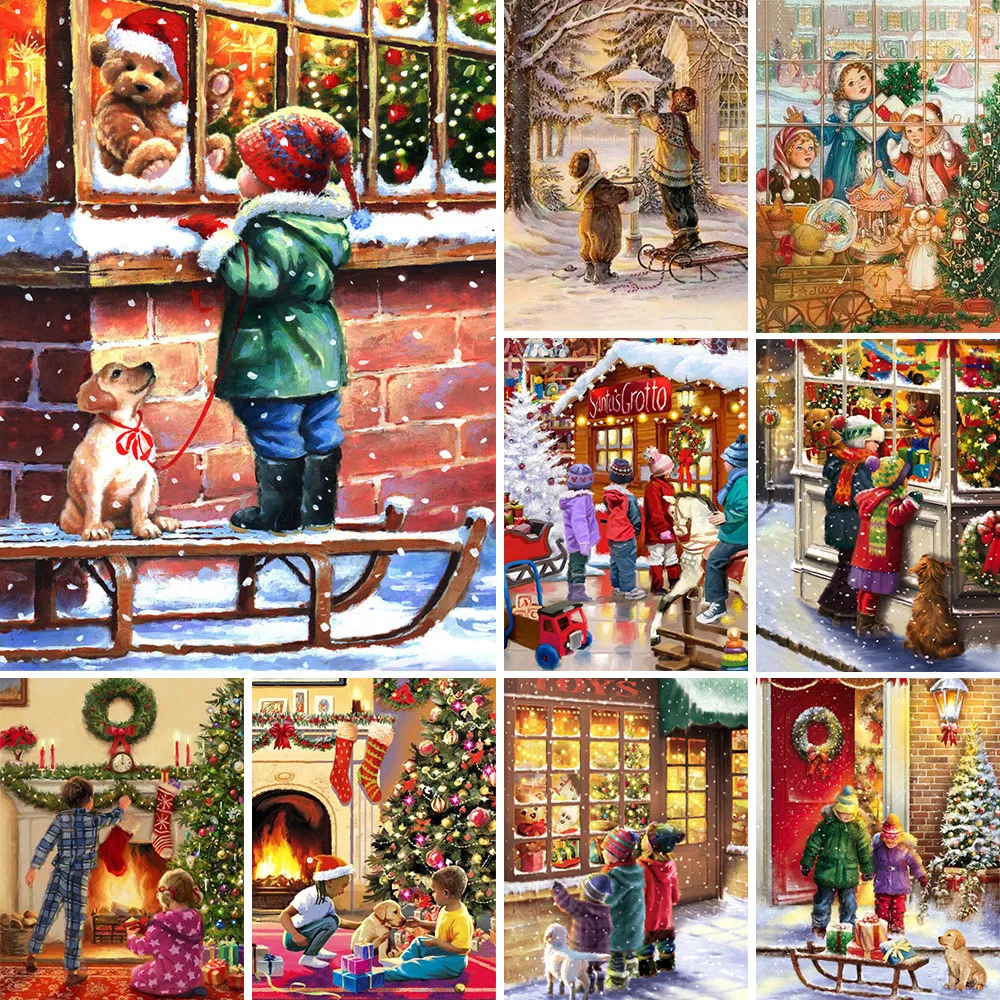 Christmas Childhood Printed Canvas Cross-Stitch Kit Embroidery DMC Threads Handmade Handicraft Knitting Hobby Floss Magic Gift