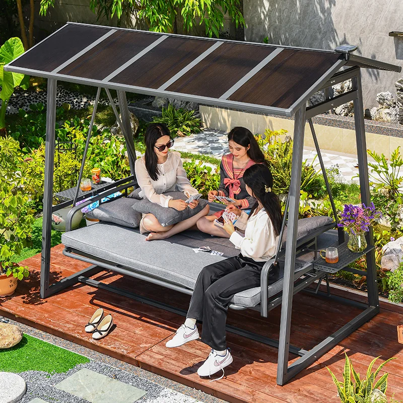 

Outdoor courtyard swing, solar powered light, rocking chair, balcony, outdoor leisure home, multi person swing