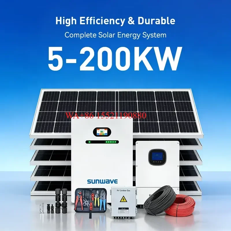 WMWMNU for Sunwave 5kW Off Grid Solar Power System Kit 10kWh-20KWh with MPPT Lithium Ion Battery Pure Sine Wave Inverter for