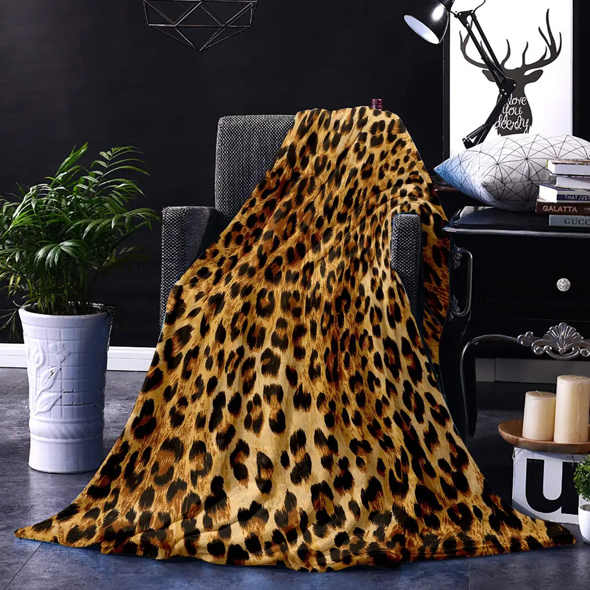 Plush Throw Blanket 50x80 inches Leopard Print Bed Blanket Soft Warm Blankets for All Seasons Lightweight Travelling Camping