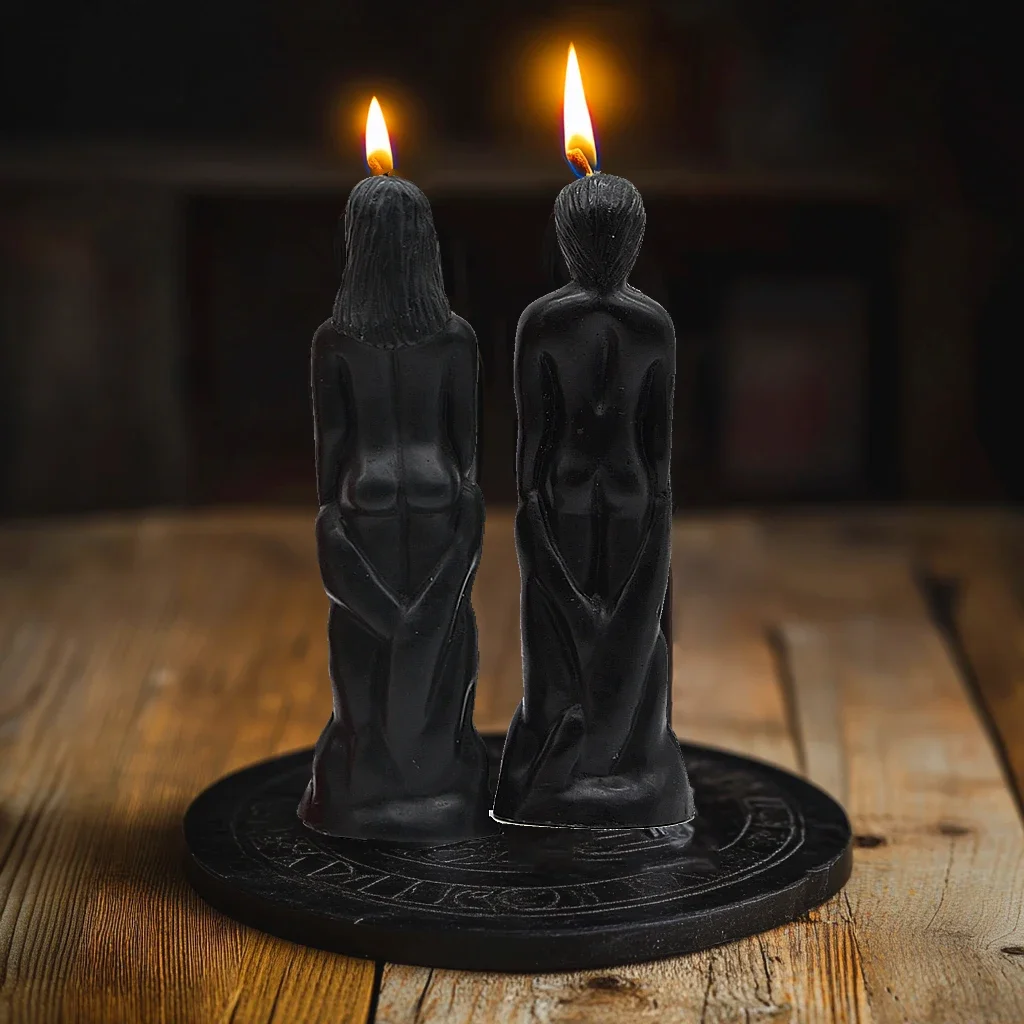 1 Uds. Vela negra Ritual figura masculina femenina vela humana cera de soja cera de parafina velas con capucha para hechizos y altares