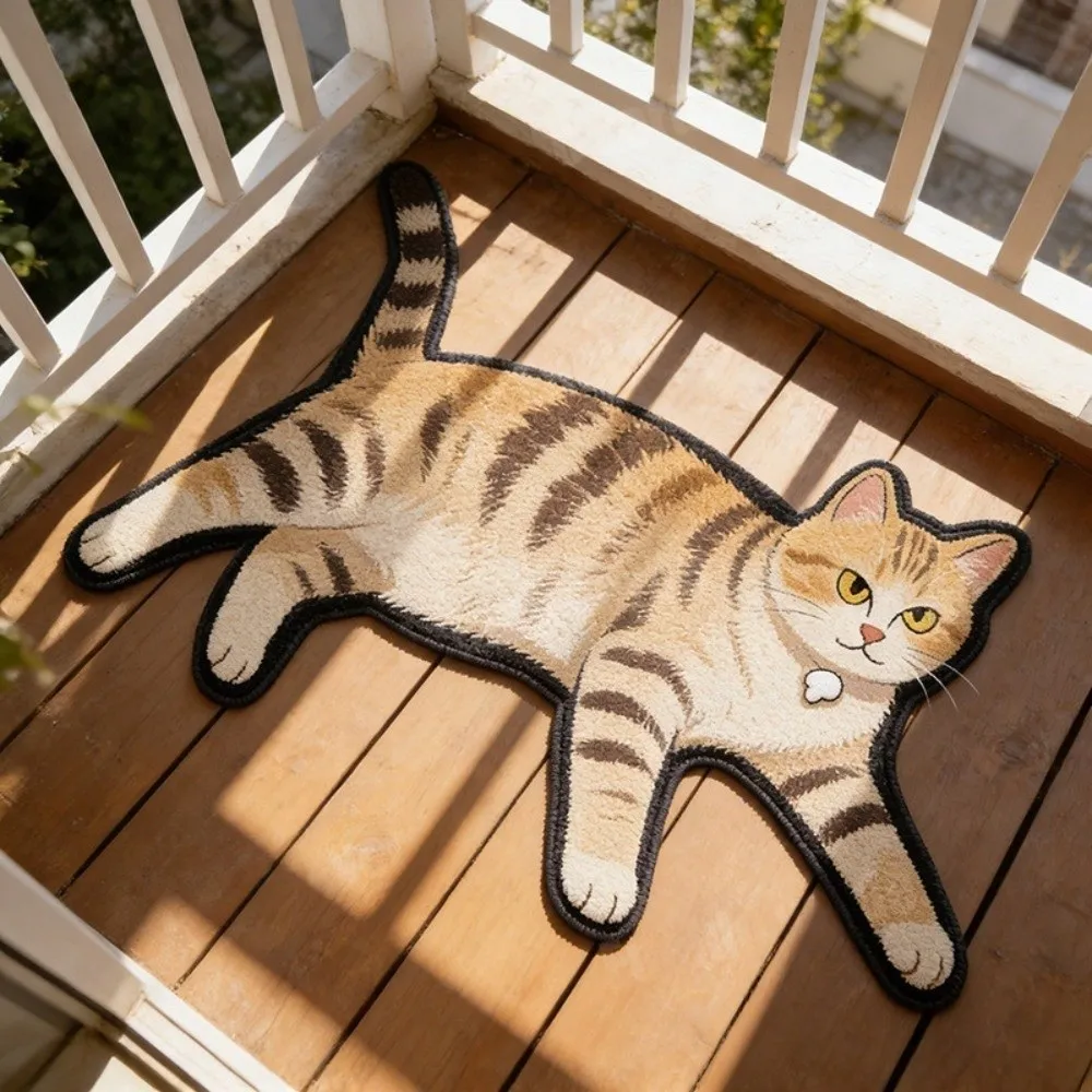 Home Decor Non Slip Cat Floor Mat Cartoon Cat Shape Not Easy To Shed Cat Shaped Rug Absorbent Bath Mat Bedroom