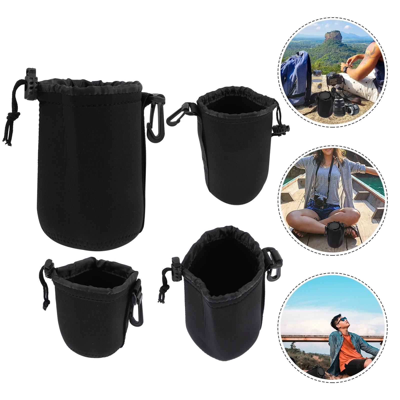 

4 Pcs Camera Lens Case Pouch Backpack Bag for Photo Sling Protector Storage Bags Shockproof Photography