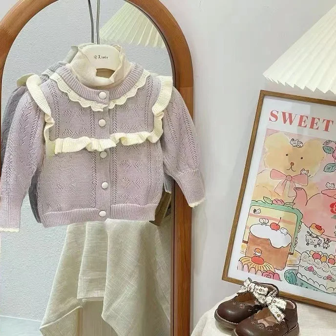 Sweater Cardigan 2024 New Spring Outwear For Primary And Secondary School Children, 1-Year-Old Girl's Knitted Top Coat Trend