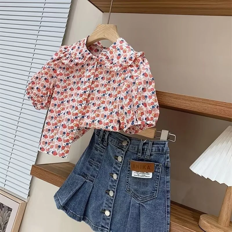 

Clothes For Girls Clothes Sets Fashion Kids Girls 2Pcs Outfits Clothing For Girls Denim Skirt Suit For Girls Children Summer