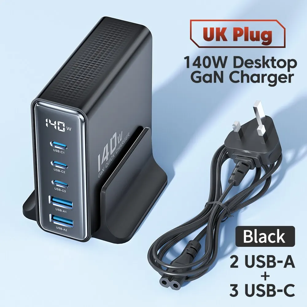 Toocki 140W Gan Usb Oplader 5in1 Desktop Snel Opladen Usb Type C Oplader Led Display Oplader Voor Iphone Xiaomi Smartphone Laptop