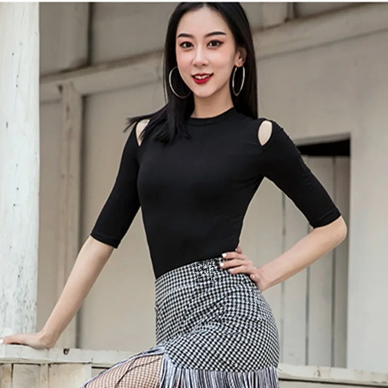 

Новая женская танцевальная майка для латиноамериканских танцев с открытыми плечами, летняя одежда для танцев, для ча-ча-ча