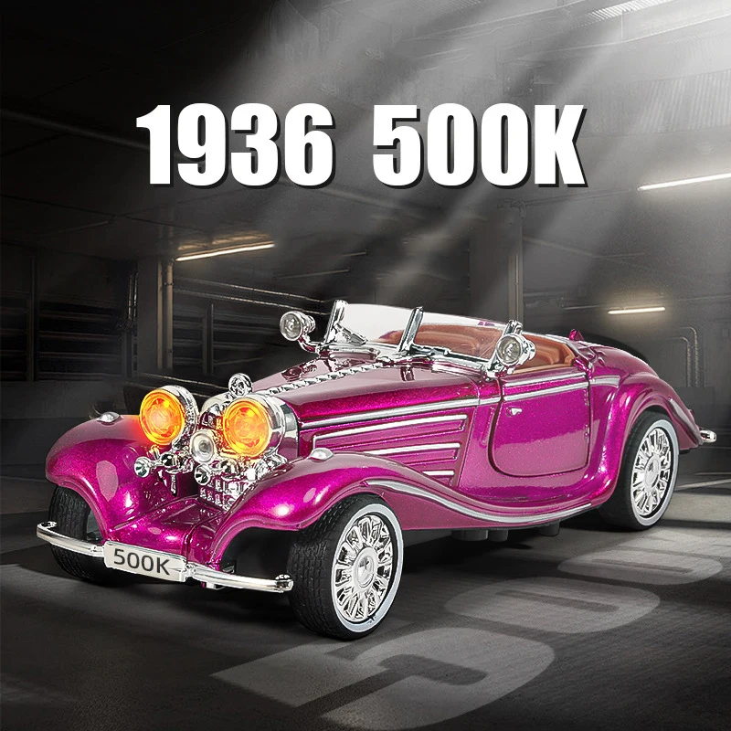 1:32 Mercedes Benz 1936 500K Vintage car Alloy Scale Car Model Diecast Metal Minaiture Car Sound&Light Children Toy Car Vehicle