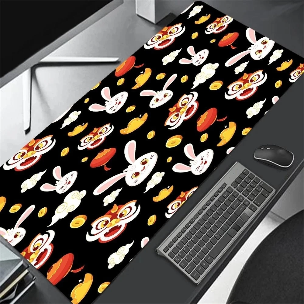 Rabbit and Lion Kawaii Mouse Pad Chinese Style Gaming Accessories Rug Large Keyboard Pad Office Carpet Rubber Computer Desk Mat